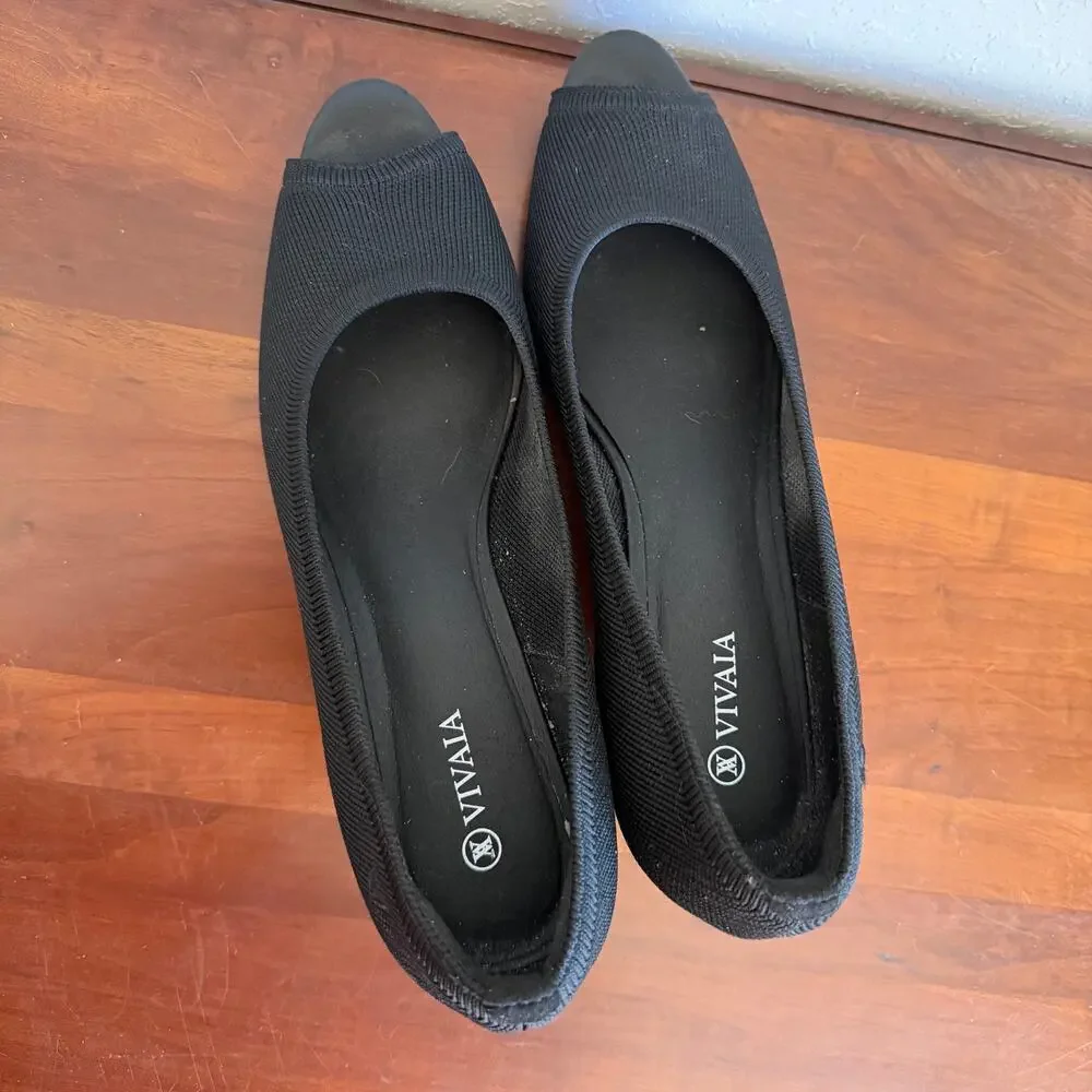 VIVAIA Black Knit Peep-Toe Wedge Pumps Womens 42 Classic Office Academia
